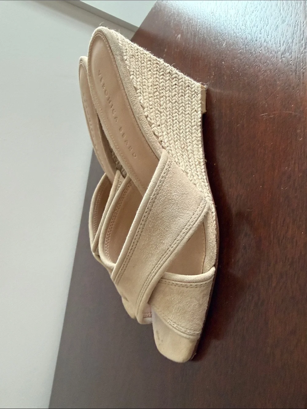 Veronica Beard Cream Suede Crisscross Slide Mules